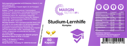 Studium-Lernhilfe Komplex – Mit allen 8 B-Vitaminen, Vitamin C, Jod und Coenzym Q10 | 30, 60, 2×60, 3×60 vegane Kapseln