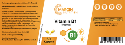 Vitamin B1 (Thiamin) – Hochdosiert 250 mg pro Tagesdosis | 30, 60, 2×60, 3×60 vegane Kapseln