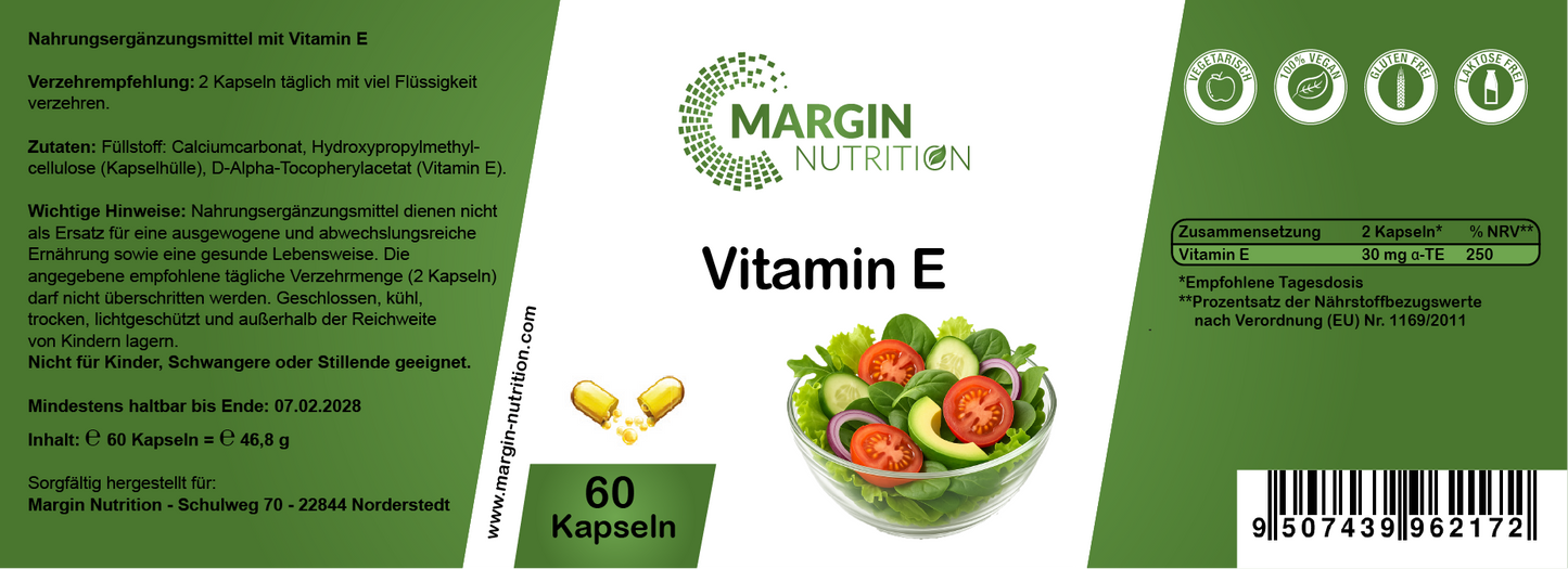 Vitamin E – Hochdosiert 30 mg α-TE pro Tagesdosis | 30, 60, 2×60, 3×60 vegane Kapseln