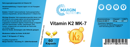 Vitamin K2 MK-7 / Hochdosiert 200 µg pro Tagesdosis (30, 60, 2x60, 3x60 Vegane Kapseln)