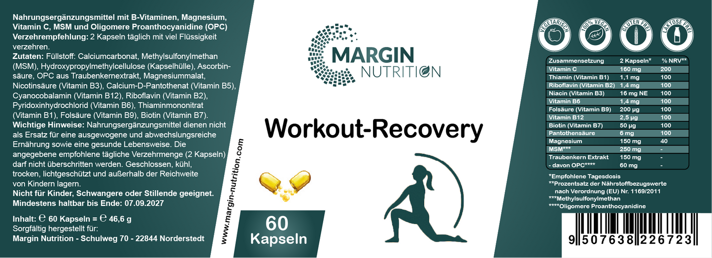Workout-Recovery – Mit allen 8 B-Vitaminen, Magnesium, Vitamin C, MSM und Oligomere Proanthocyanidine (OPC)