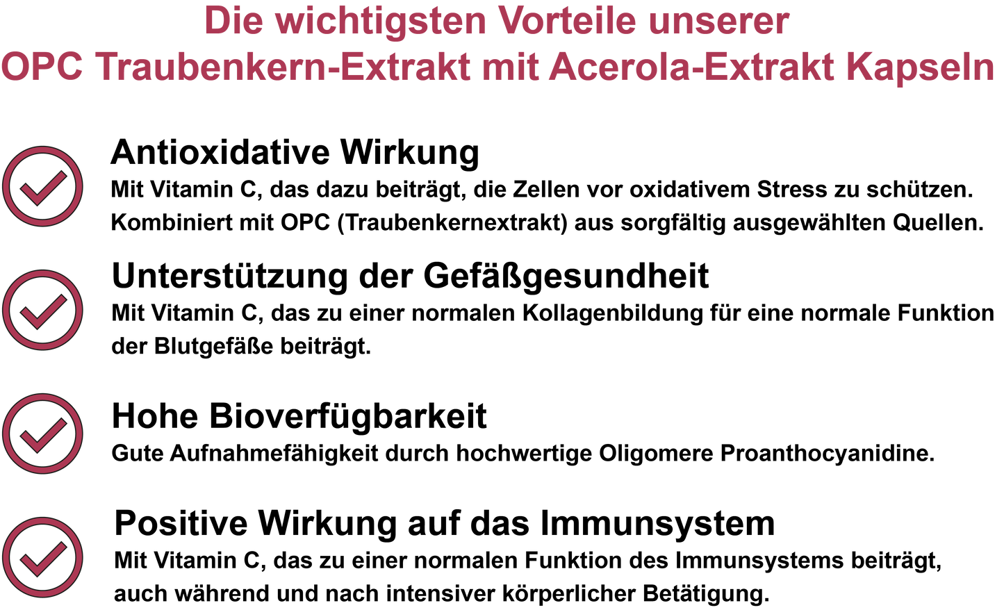 OPC Traubenkern-Extrakt mit Acerola-Extrakt – Hochdosiert 360 mg Traubenkern-Extrakt und 90 mg Acerola-Extrakt pro Tagesdosis | 30, 60, 2×60, 3×60 vegane Kapseln