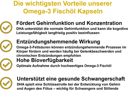 Omega-3 Fischöl / 1080 mg EPA und 720 mg DHA pro Tagesdosis (60, 100, 300, 500 Weichkapseln)