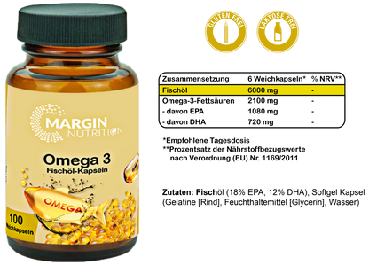 Omega-3 Fischöl / 1080 mg EPA und 720 mg DHA pro Tagesdosis (60, 100, 300, 500 Weichkapseln)