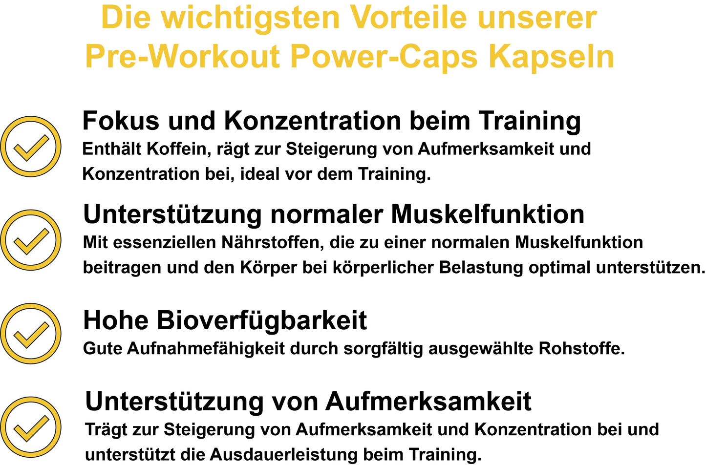 Pre-Workout Power-Caps – Mit Koffein, Vitamin B3 (Niacin), Vitamin B12, Vitamin C und Coenzym Q10 | 30, 60, 2×60, 3×60 vegane Kapseln