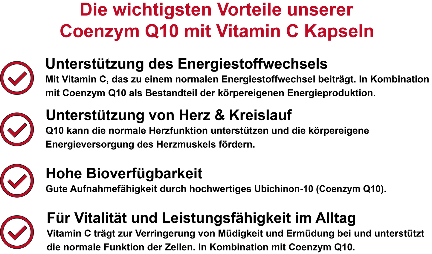 Coenzym Q10 mit Vitamin C aus Acerola-Extrakt – Hochdosiert 100 mg Coenzym Q10 und 115 mg Vitamin C pro Tagesdosis | 30, 60, 2×60, 3×60 vegane Kapseln