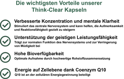 Think-Clear / Mit Vitamin D3, Vitamin B9 (Folsäure), Selen und Coenzym Q10 (30, 60, 2x60, 3x60 Vegane Kapseln)