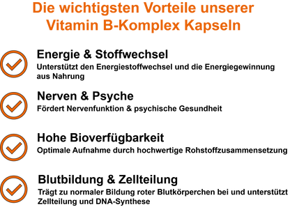 Vitamin B-Komplex / Mit allen 8 B-Vitaminen (30, 60, 2x60, 3x60 Vegane Kapseln)
