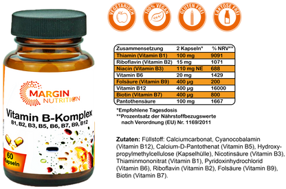 Vitamin B-Komplex / Mit allen 8 B-Vitaminen (30, 60, 2x60, 3x60 Vegane Kapseln)