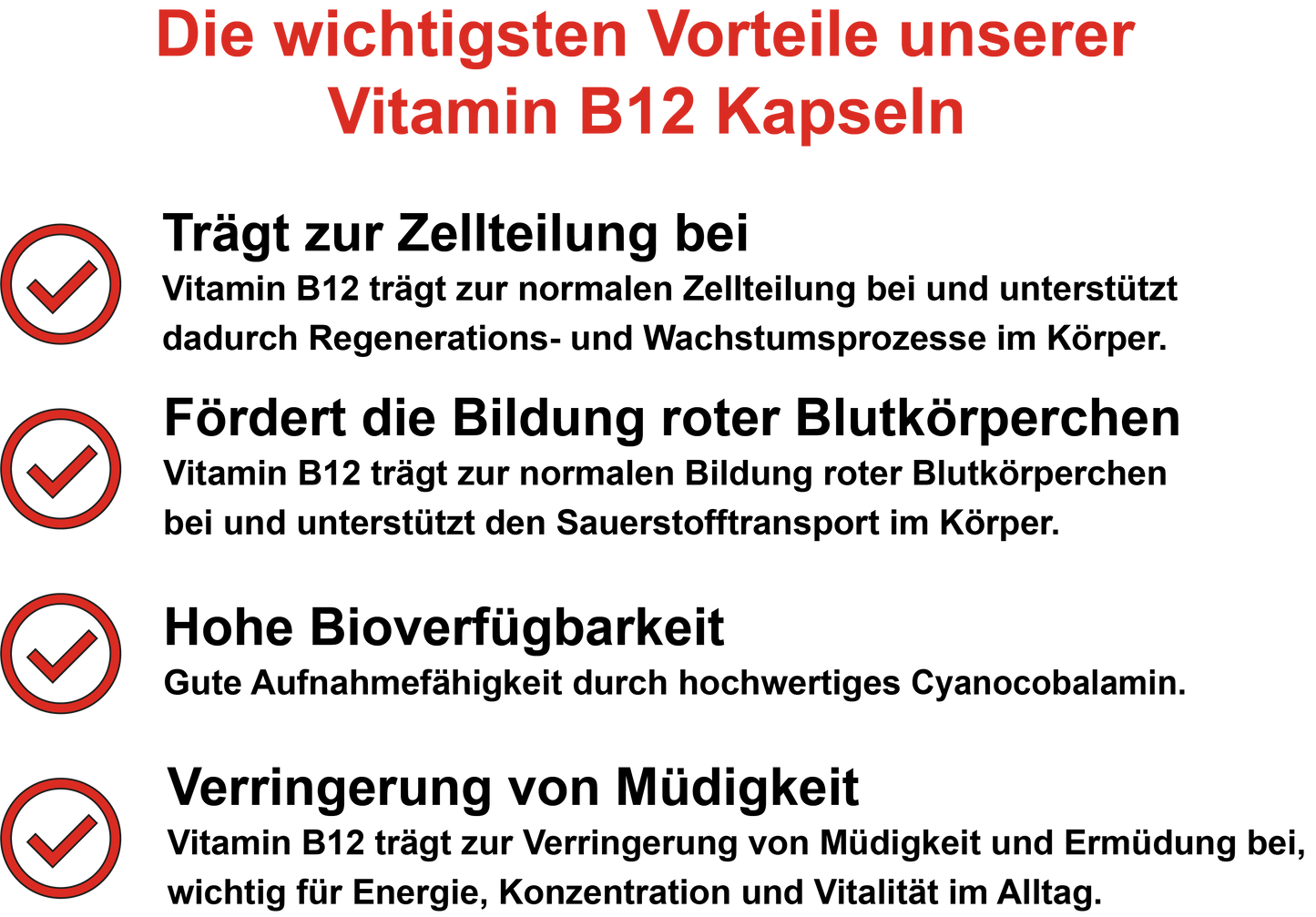 Vitamin B12 – Hochdosiert 500 µg pro Tagesdosis | 30, 60, 2×60, 3×60 vegane Kapseln