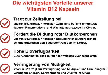 Vitamin B12 – Hochdosiert 500 µg pro Tagesdosis | 30, 60, 2×60, 3×60 vegane Kapseln