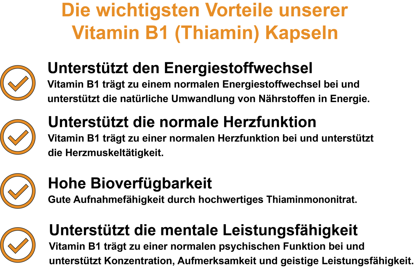 Vitamin B1 (Thiamin) – Hochdosiert 250 mg pro Tagesdosis | 30, 60, 2×60, 3×60 vegane Kapseln