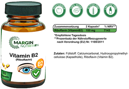 Vitamin B2 (Riboflavin) / Hochdosiert 100 mg pro Tagesdosis (30, 60, 2x60, 3x60 Vegane Kapseln)