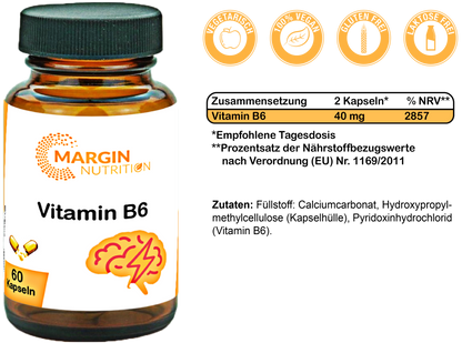 Vitamin B6 / Hochdosiert 40 Mg pro Tagesdosis (30, 60, 2x60, 3x60 Vegane Kapseln)
