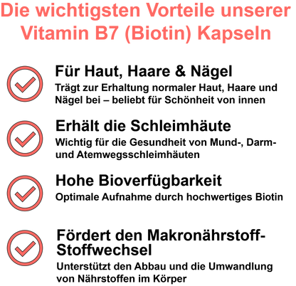 Vitamin B7 (Biotin) / Hochdosiert 1000 µg pro Tagesdosis (30, 60, 2x60, 3x60 Vegane Kapseln)