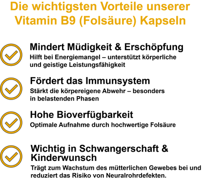 Vitamin B9 (Folsäure) / Hochdosiert 600 µg pro Tagesdosis (30, 60, 2x60, 3x60 Vegane Kapseln)
