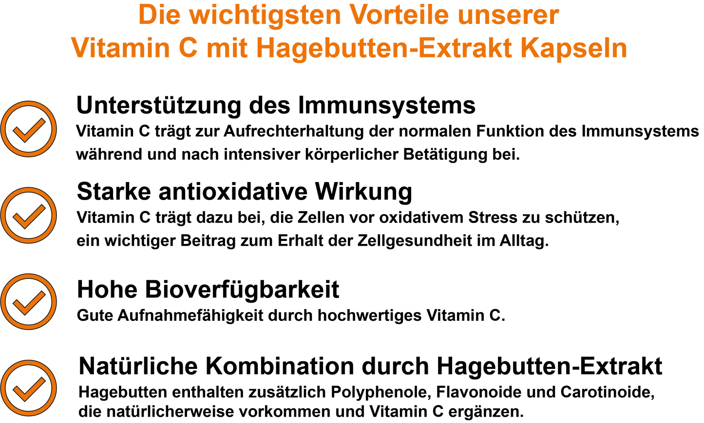 Vitamin C mit Hagebutten-Extrakt – Mit 400 mg Vitamin C und 100 mg Hagebutten-Extrakt pro Tagesdosis | 30, 60, 2×60, 3×60 vegane Kapseln