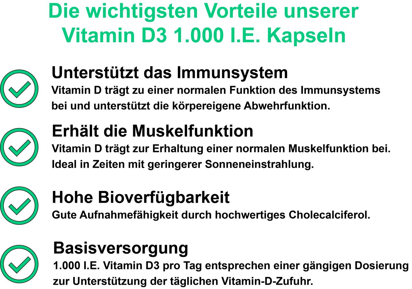 Vitamin D3 – 1000 I.E. pro Tagesdosis | 30, 60, 2×60, 3×60 vegane Kapseln