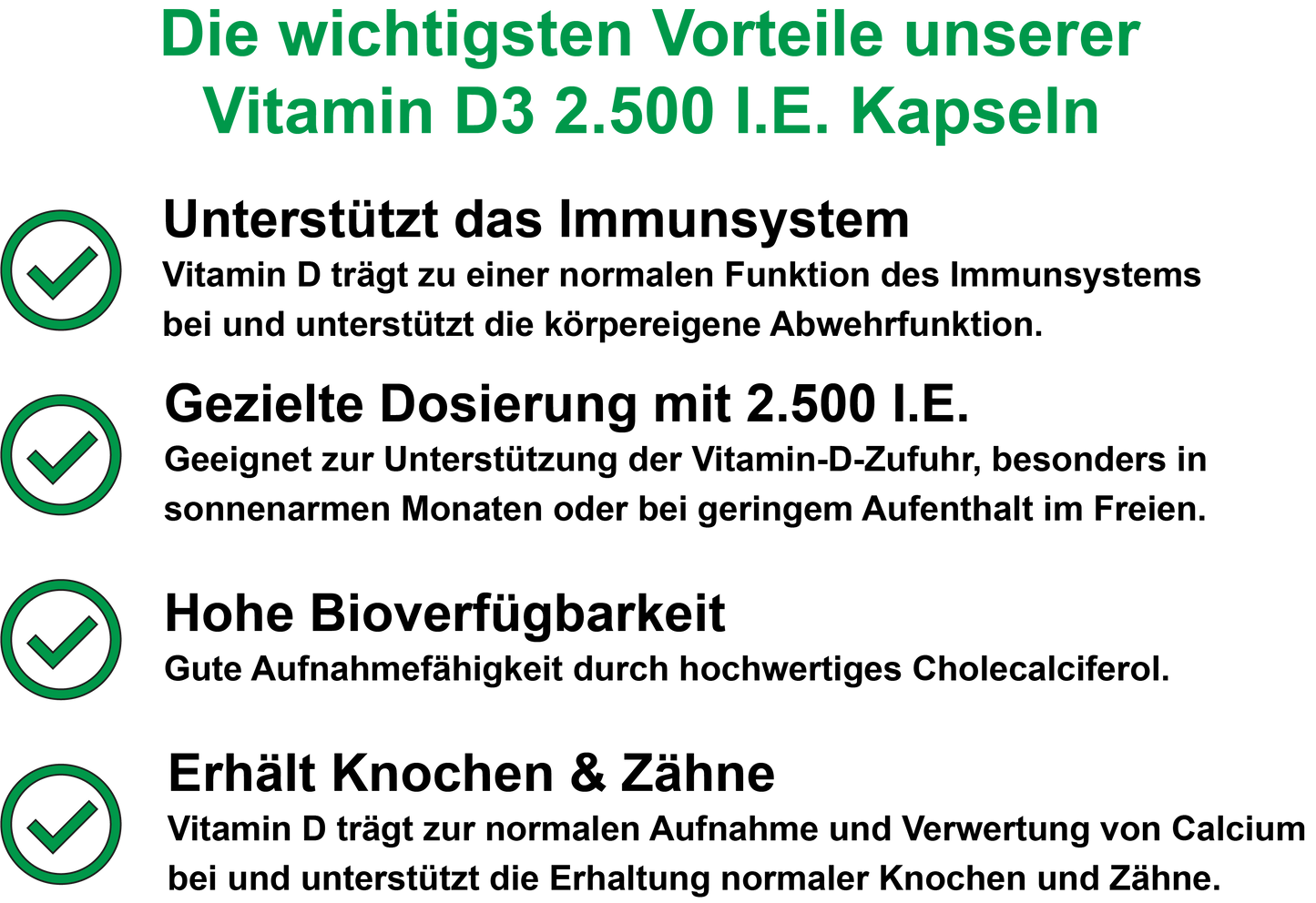Vitamin D3 – 2.500 I.E. pro Tagesdosis | 30, 60, 2×60, 3×60 vegane Kapseln