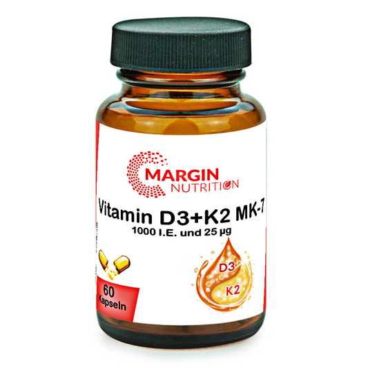 Vitamin D3+K2 MK-7 / 1.000 I.E. Vitamin D3 und 25 µg Vitamin K2 MK-7 pro Tagesdosis (30, 60, 2x60, 3x60 Vegane Kapseln)