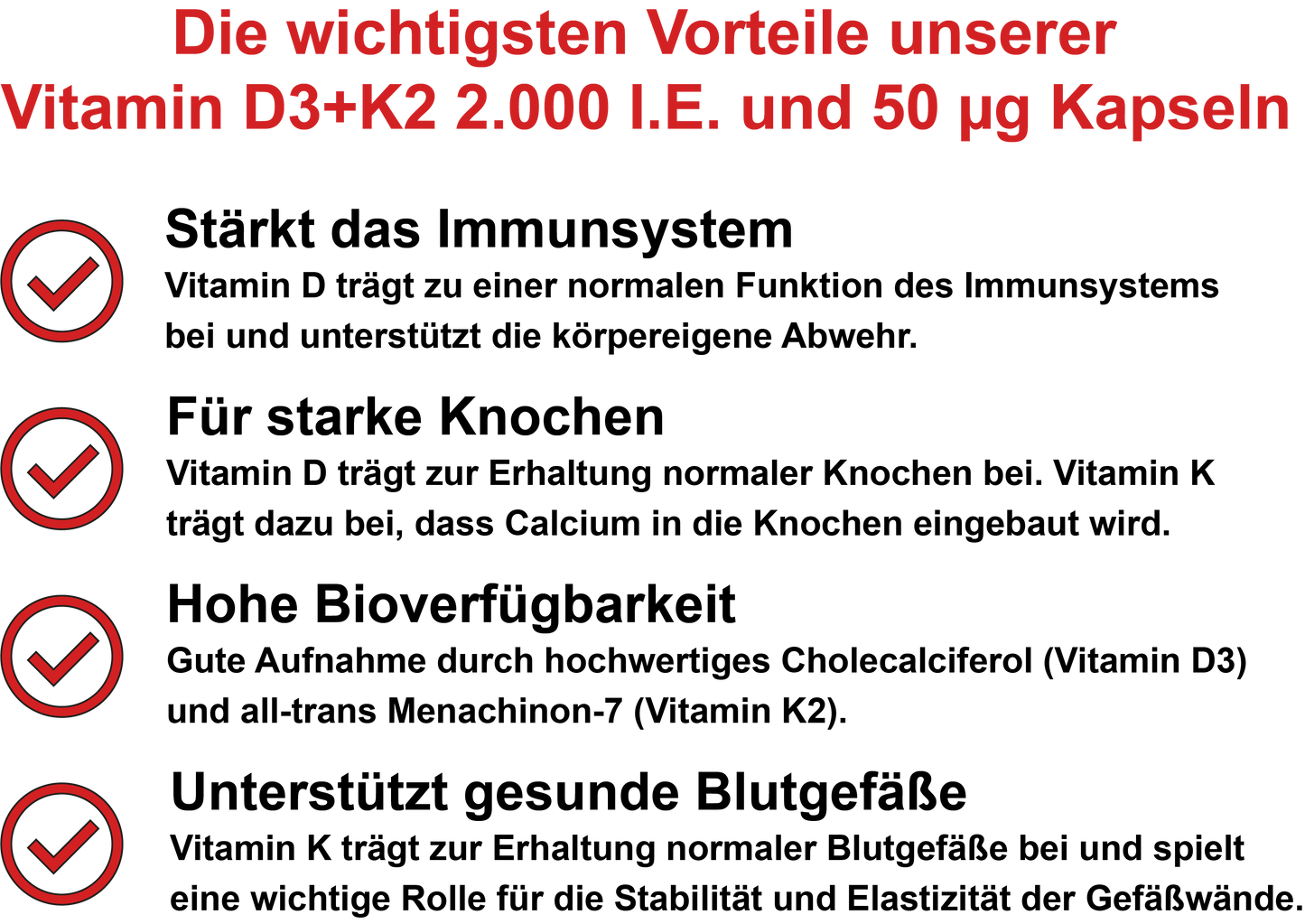 Vitamin D3+K2 MK-7 – 2.000 I.E. Vitamin D3 und 50 µg Vitamin K2 MK-7 pro Tagesdosis | 30, 60, 2×60, 3×60 vegane Kapseln