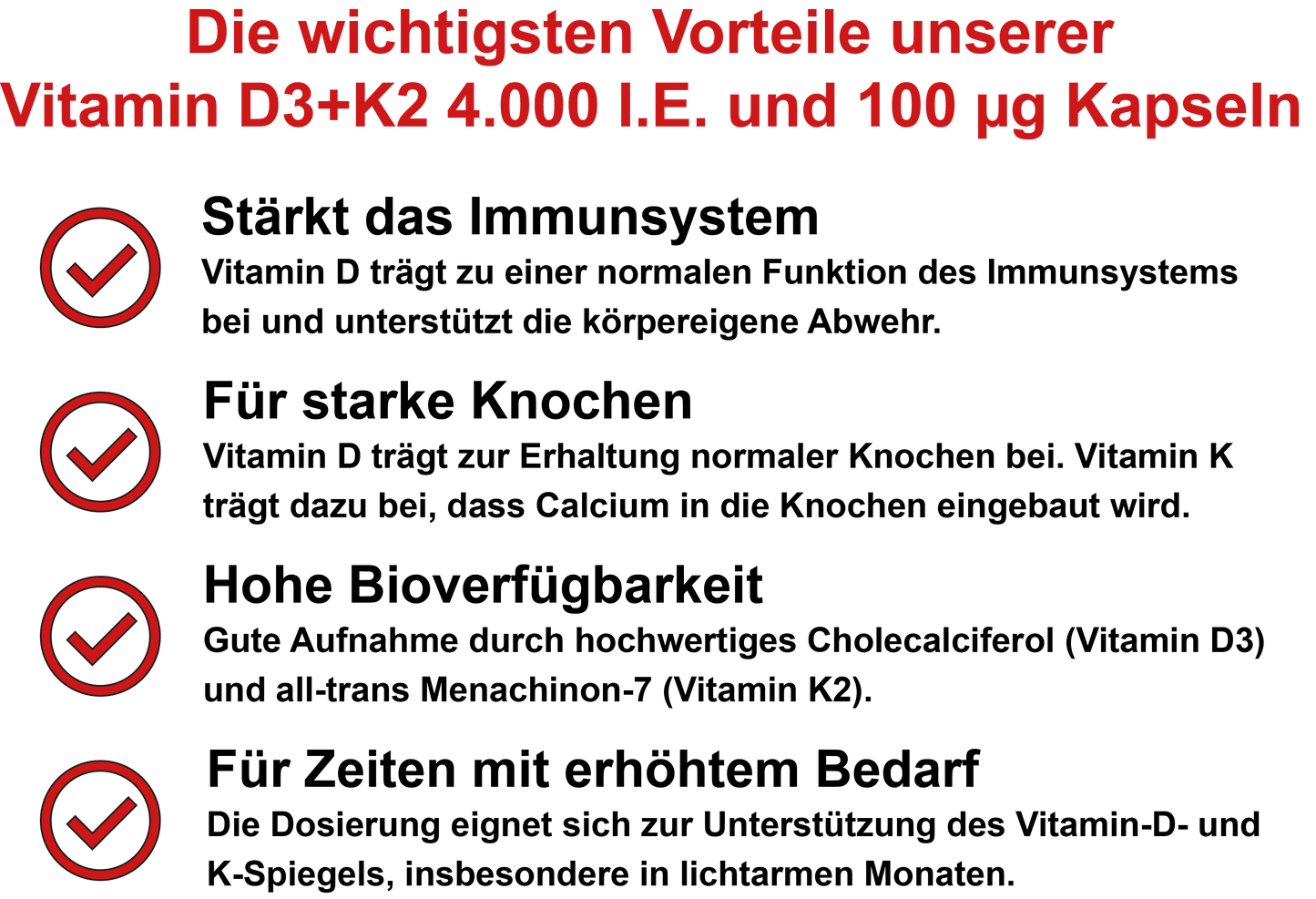 Vitamin D3+K2 MK-7 – Hochdosiert 4.000 I.E. Vitamin D3 und 100 µg Vitamin K2 MK-7 pro Tagesdosis | 30, 60, 2×60, 3×60 vegane Kapseln