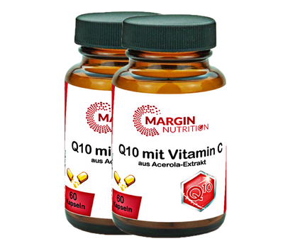 Coenzym Q10 mit Vitamin C aus Acerola-Extrakt / Hochdosiert 100 mg Coenzym Q10 und 115 mg Vitamin C pro Tagesdosis (30, 60, 2x60, 3x60 Vegane Kapseln)