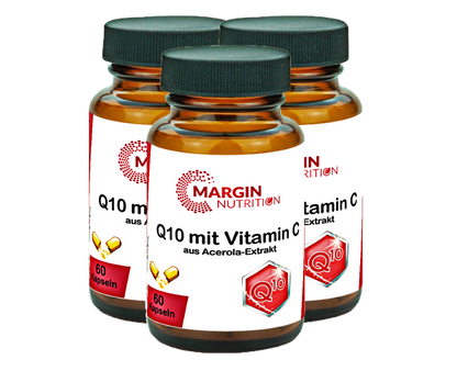 Coenzym Q10 mit Vitamin C aus Acerola-Extrakt / Hochdosiert 100 mg Coenzym Q10 und 115 mg Vitamin C pro Tagesdosis (30, 60, 2x60, 3x60 Vegane Kapseln)