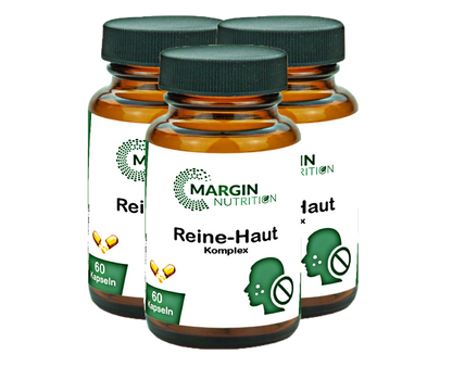 Reine-Haut Komplex / Mit Vitamin A, Vitamin B2 (Riboflavin), Vitamin B6, Zink und Selen (30, 60, 2x60, 3x60 Vegane Kapseln)