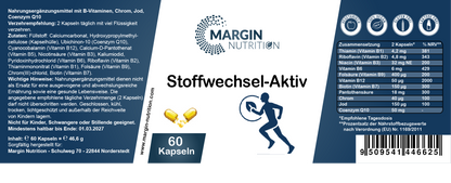 Stoffwechsel-Aktiv / Mit allen 8 B-Vitaminen, Chrom, Jod und Coenzym Q10 (30, 60, 2x60, 3x60 Vegane Kapseln)