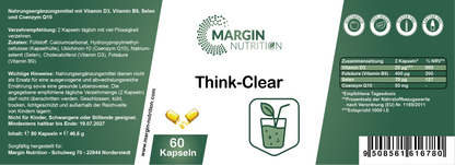 Think-Clear / Mit Vitamin D3, Vitamin B9 (Folsäure), Selen und Coenzym Q10 (30, 60, 2x60, 3x60 Vegane Kapseln)