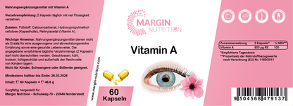 Vitamin A / Hochdosiert 800 µg RE pro Tagesdosis (30, 60, 2x60, 3x60 Vegane Kapseln)