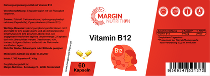Vitamin B12 / Hochdosiert 500 µg pro Tagesdosis (30, 60, 2x60, 3x60 Vegane Kapseln)