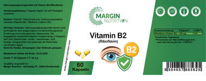 Vitamin B2 (Riboflavin) / Hochdosiert 100 mg pro Tagesdosis (30, 60, 2x60, 3x60 Vegane Kapseln)