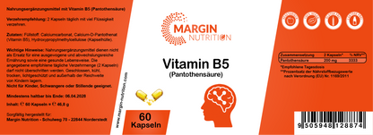 Vitamin B5 (Pantothensäure) / Hochdosiert 200 mg pro Tagesdosis (30, 60, 2x60, 3x60 Vegane Kapseln)