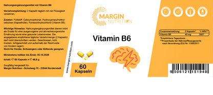 Vitamin B6 / Hochdosiert 40 Mg pro Tagesdosis (30, 60, 2x60, 3x60 Vegane Kapseln)