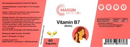 Vitamin B7 (Biotin) / Hochdosiert 1000 µg pro Tagesdosis (30, 60, 2x60, 3x60 Vegane Kapseln)