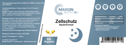 Zellschutz Nacht-Formel – Mit Melatonin, MSM, Coenzym Q10 und Vitamin C | 30, 60, 2×60, 3×60 vegane Kapseln